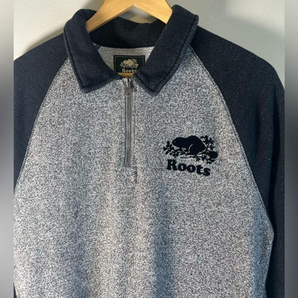 Roots Men's Black Grey 1/4 Zip Pullover Sweater Mens Size L Salt & Pepper Canada - Picture 4 of 11